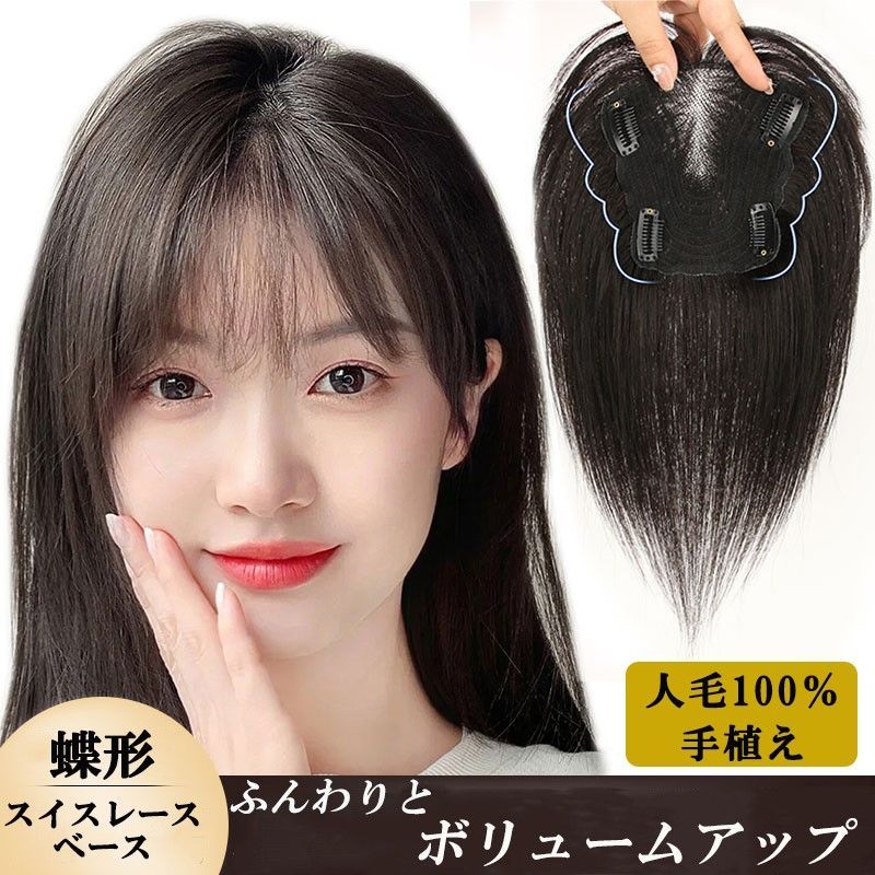 部分ウィッグヘアピース頭頂部ウィッグ人毛100装着簡単 - ウィッグ