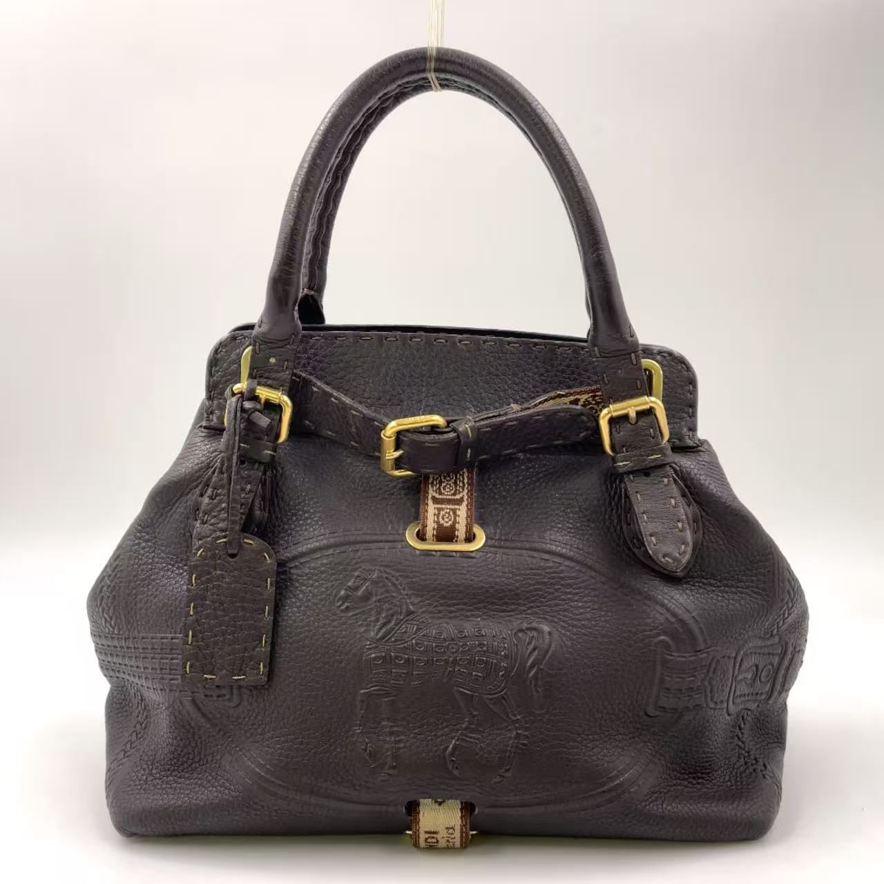 FENDI セレリア ヴィラボルゲーゼ レザー ブラウン ハンドバッグ