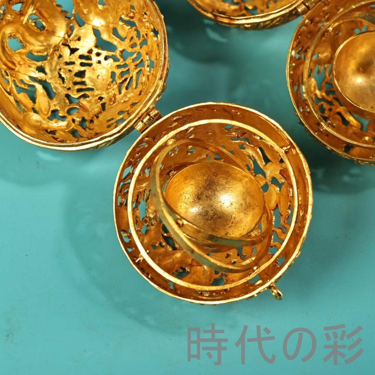 旧蔵 純銅高浮彫描金