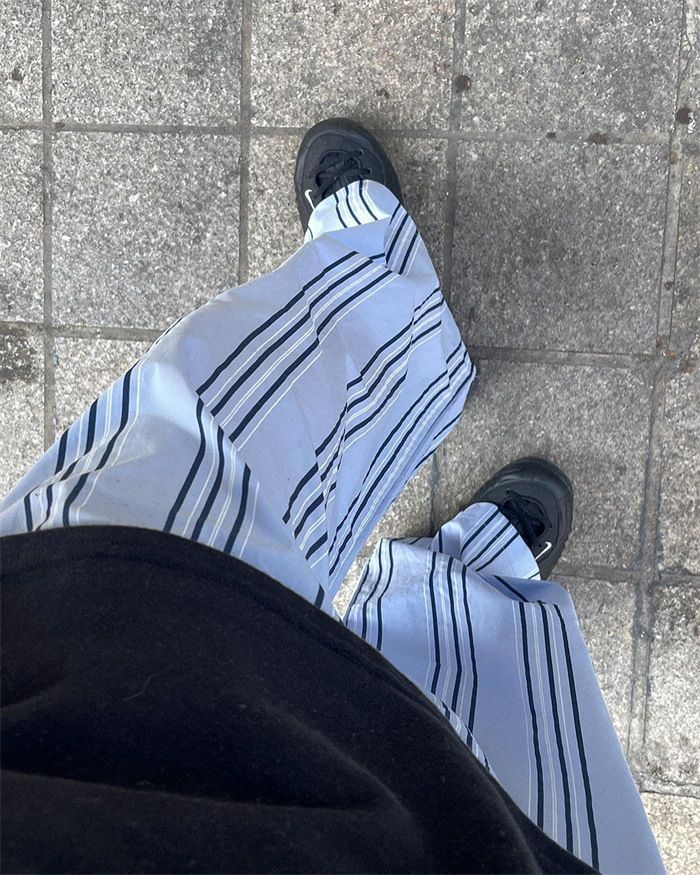 【慈雨】ロングパンツ　　春夏　ストライプ　L 日本製 セミワイドパンツ レディース ロングパンツ 春 夏 新作[品番