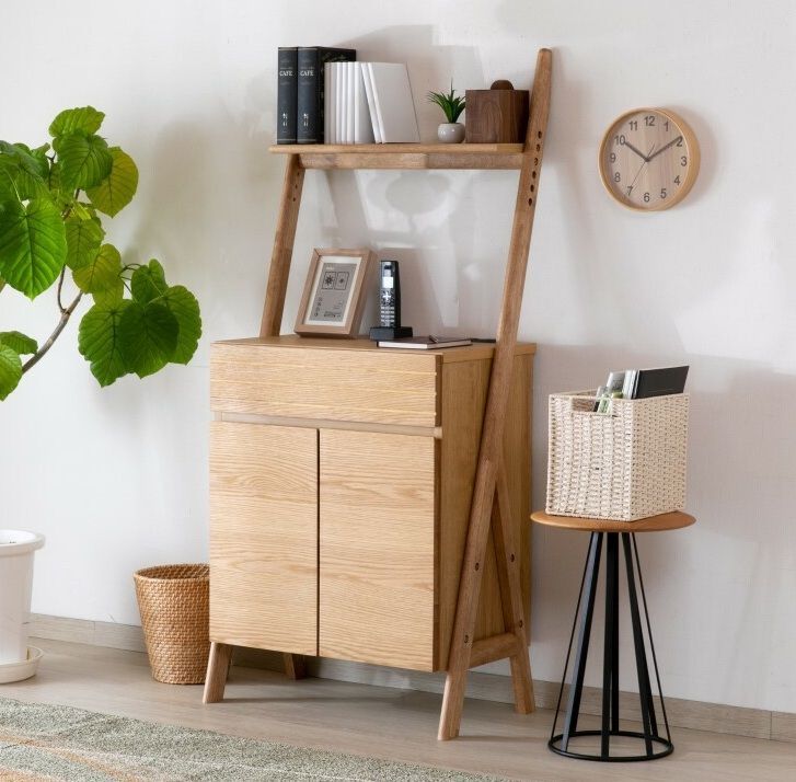 ♪飾り棚付 天然木 キャビネット ナチュラル 幅６５cm コンセント リビング家具 リビング収納 収納家具 おしゃれ家具