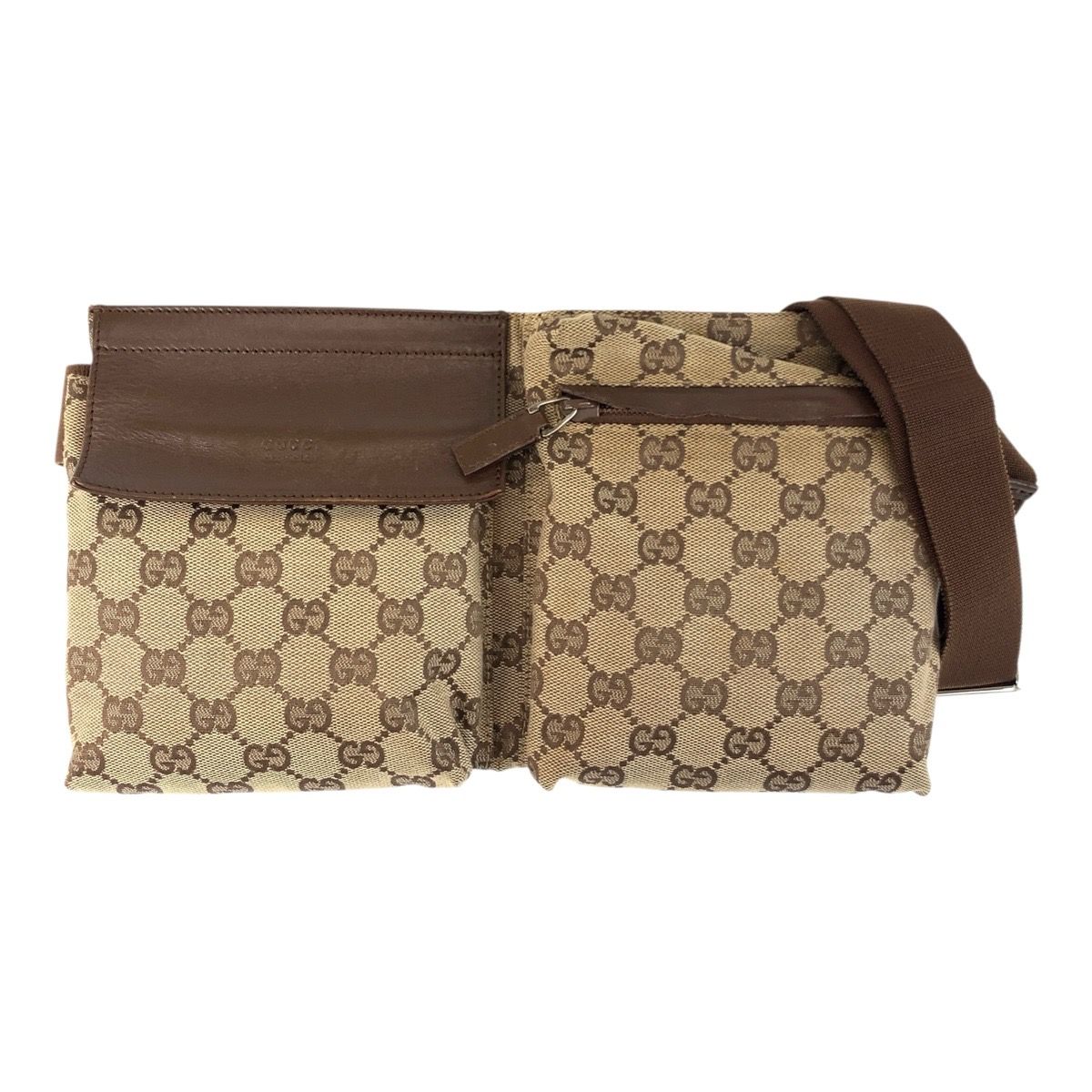 グッチ ボディバッグ GGキャンバス レザー ブラウン 28566 GUCCI グッチ ベージュ ブラウン GGキャンバス/レザー 28566
