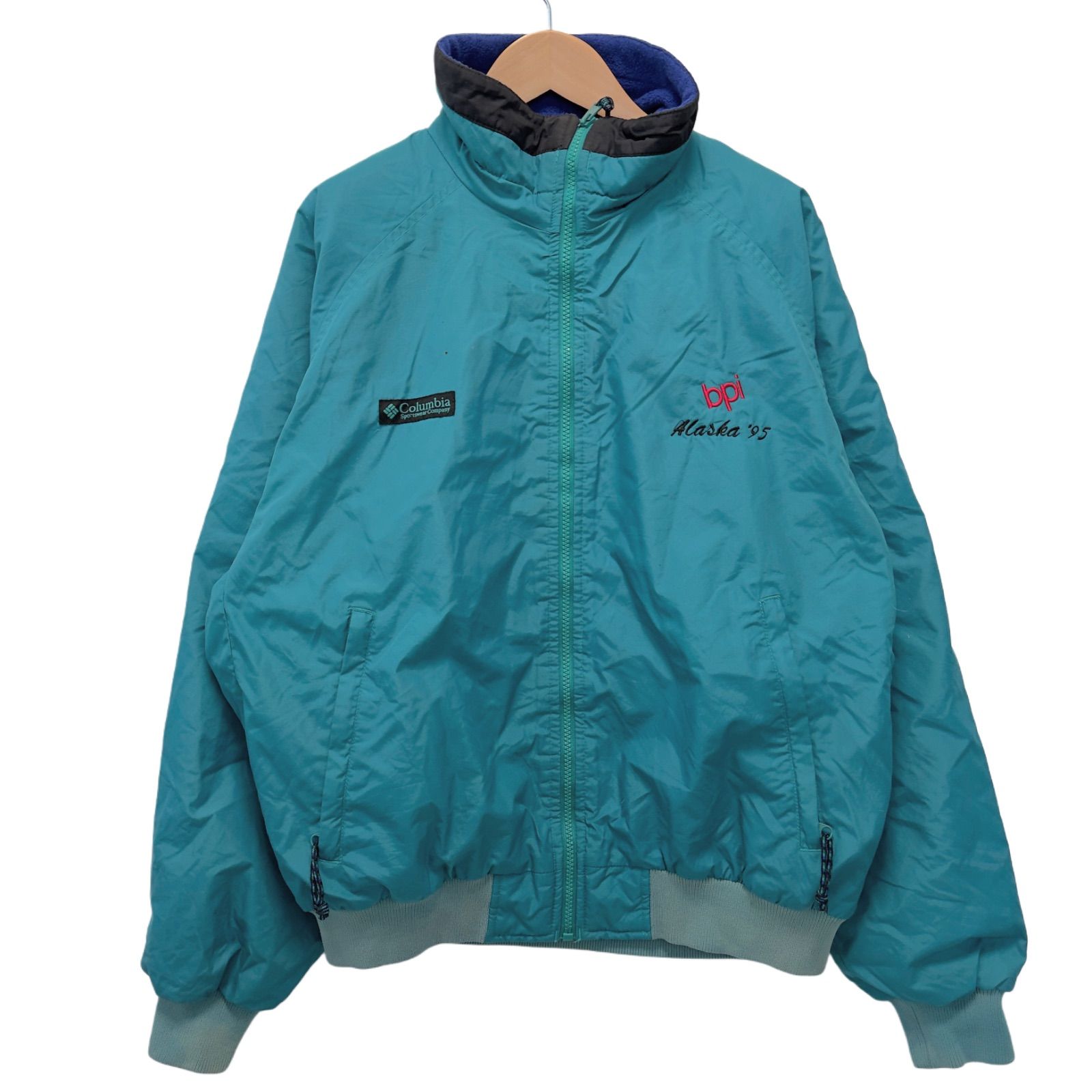 90s オールド コロンビア Columbia マウンテンパーカー M相当 ナイロンジャケット 裏側フリース エメラルドグリーン 古着 Z160