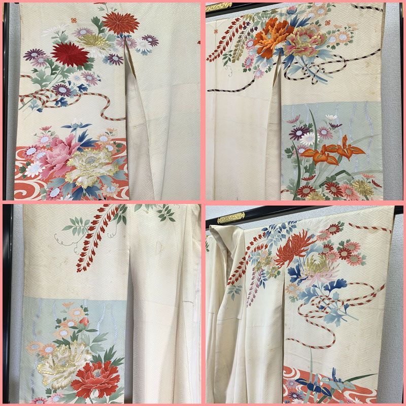 509aa1◇アンティーク着物 中振袖 流水に花尽くし 地紋大正ロマン 昭和