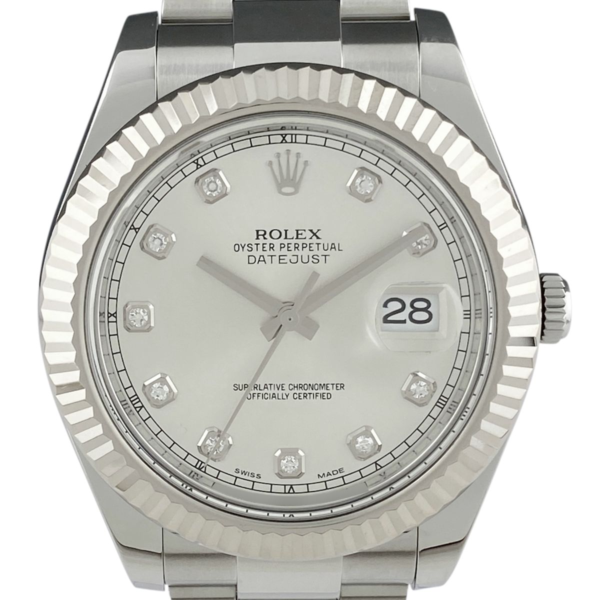 ロレックス ROLEX デイトジャスト 2 10Pダイヤ 116334G 腕時計 SS WG ダイヤモンド 自動巻き シルバー メンズ 【中古】