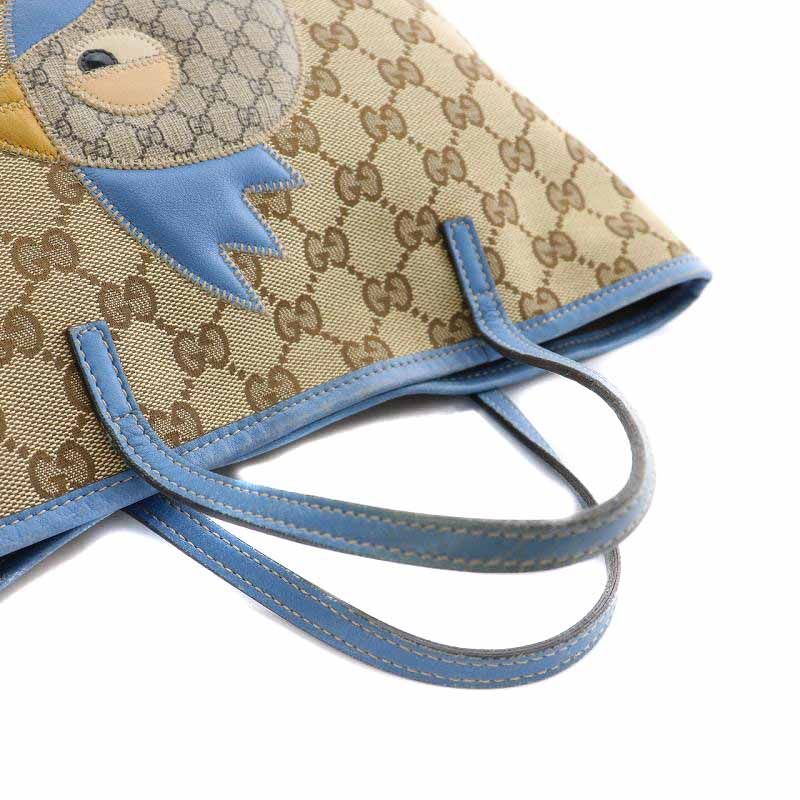 【6/18まで限定販売】グッチ GUCCI チルドレンズ ズー ZOO トートバッグ ハンドバッグ ミニ GGキャンバス レザー パパッガロ オウム  鳥 ベージュ 青 ブルー 271101 /YI