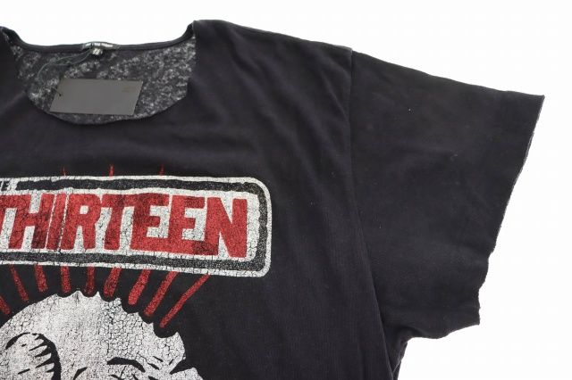 アールサーティーン R13 Lukas T-shirt カットオフ プリント 半袖Tシャツ L 黒 ブラック ブランド古着ベクトル 中古  250629