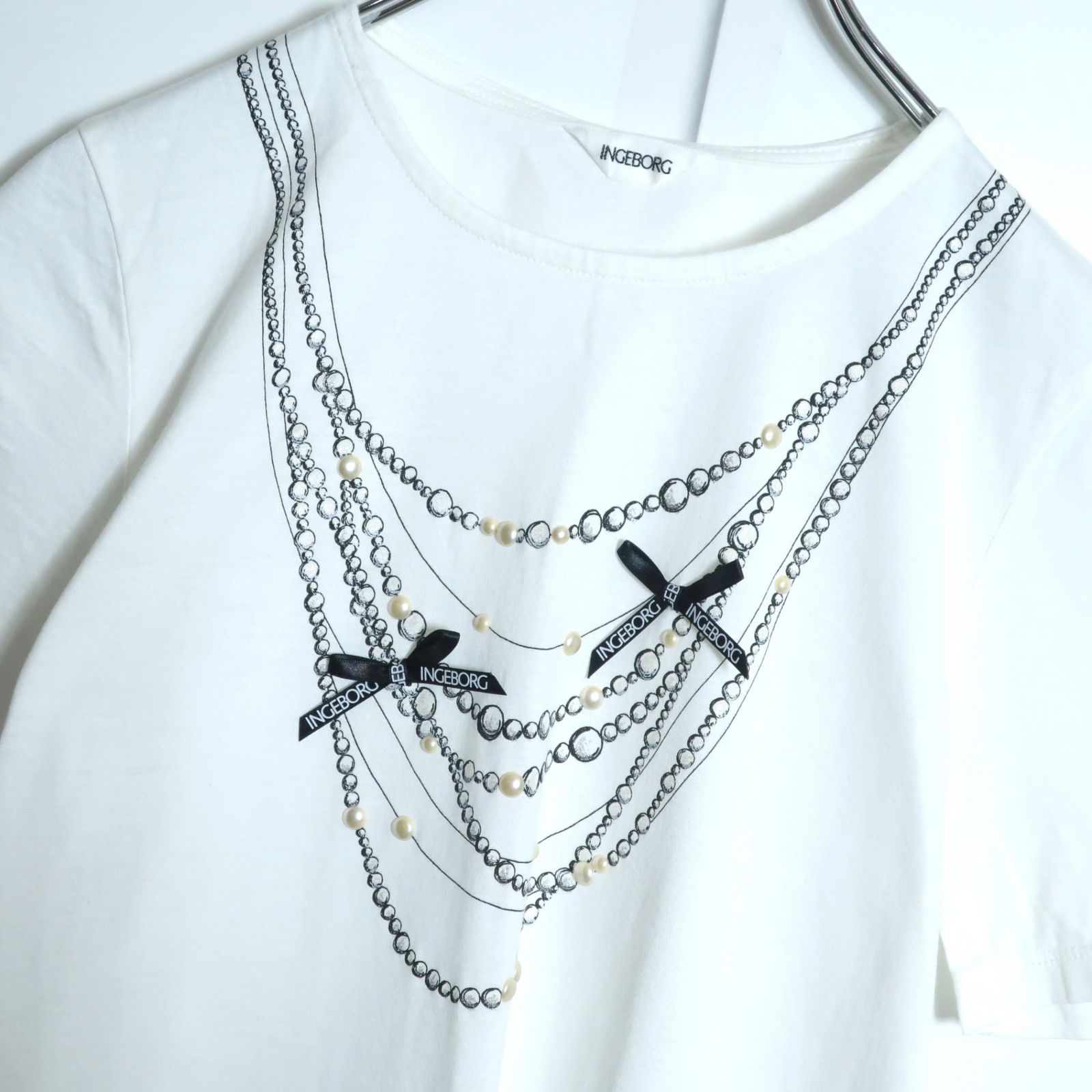 美品！】インゲボルグ☆パールネックレス風Tシャツ リボン