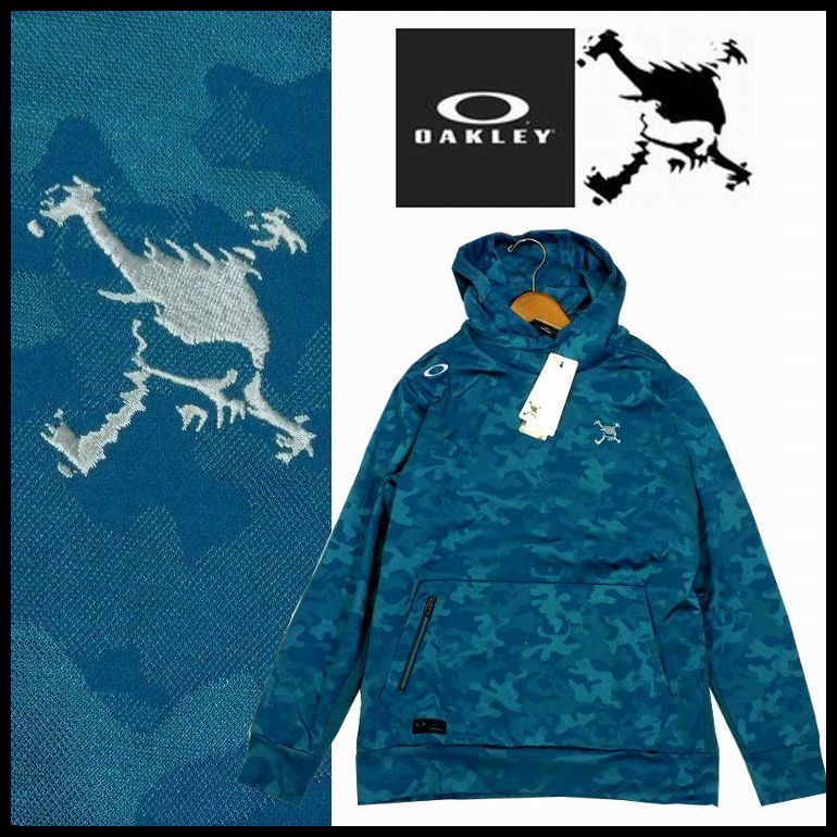 定価15 400円 オークリー スカル フーディー パーカー L ブルー 吸汗速乾 4WAYストレッチ OAKLEY SKULL ENCEAVOR PULLOVER HOODY メンズ