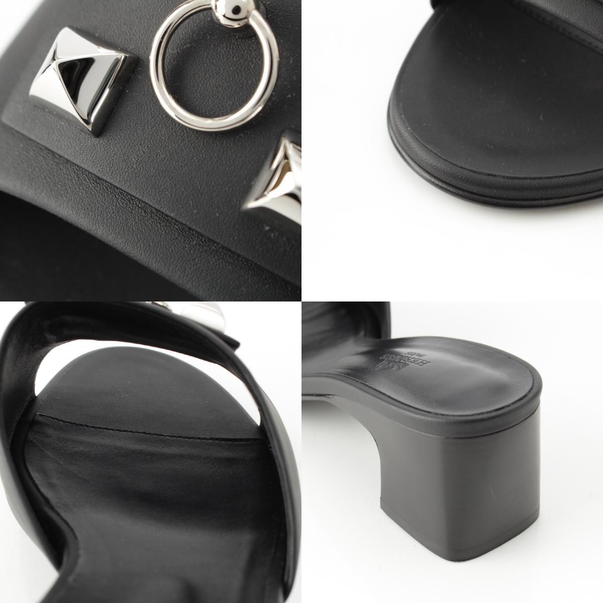 エルメス ドリーミー レザー コリエドシアン スタッズ ヒール ミュール