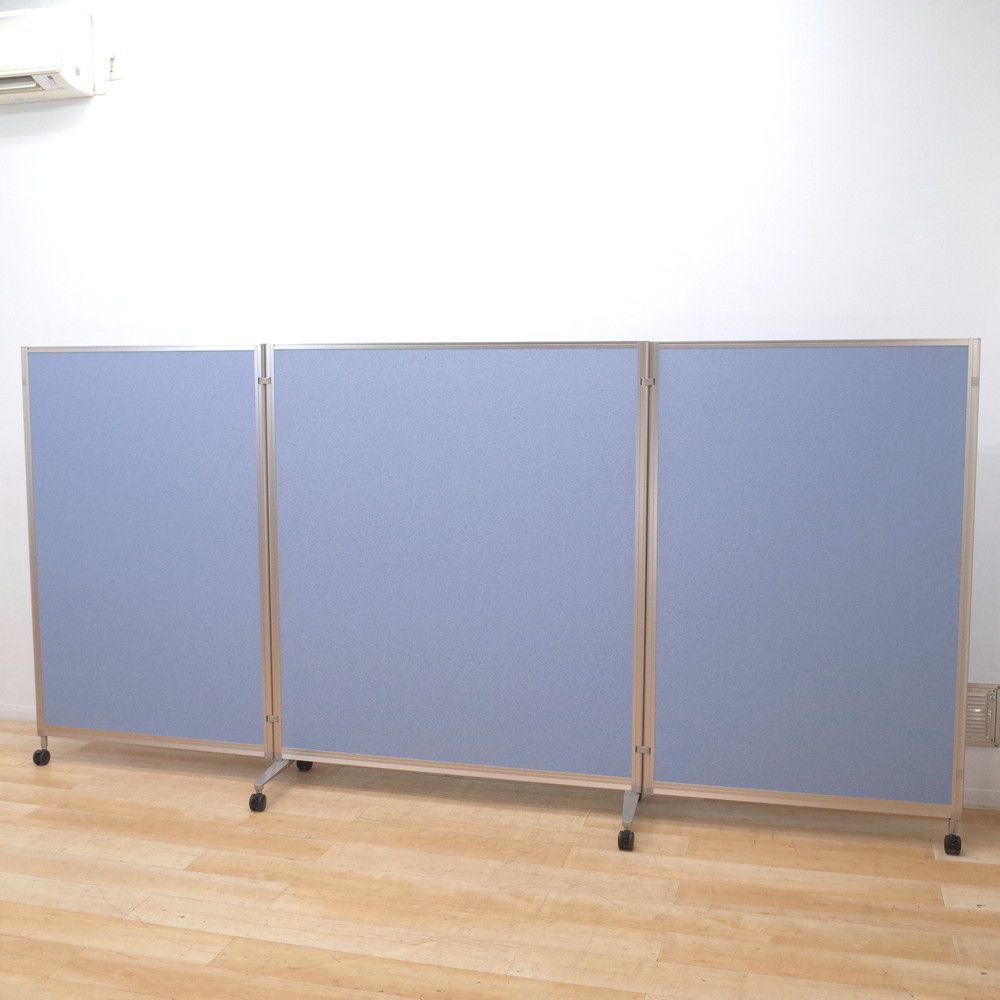内田洋行 UCHIDA LINKY 3連結パーテーション H1450 ブルー 衝立 間仕切り 折りたたみ キャスター クロスパネル EG16927 オフィス家具