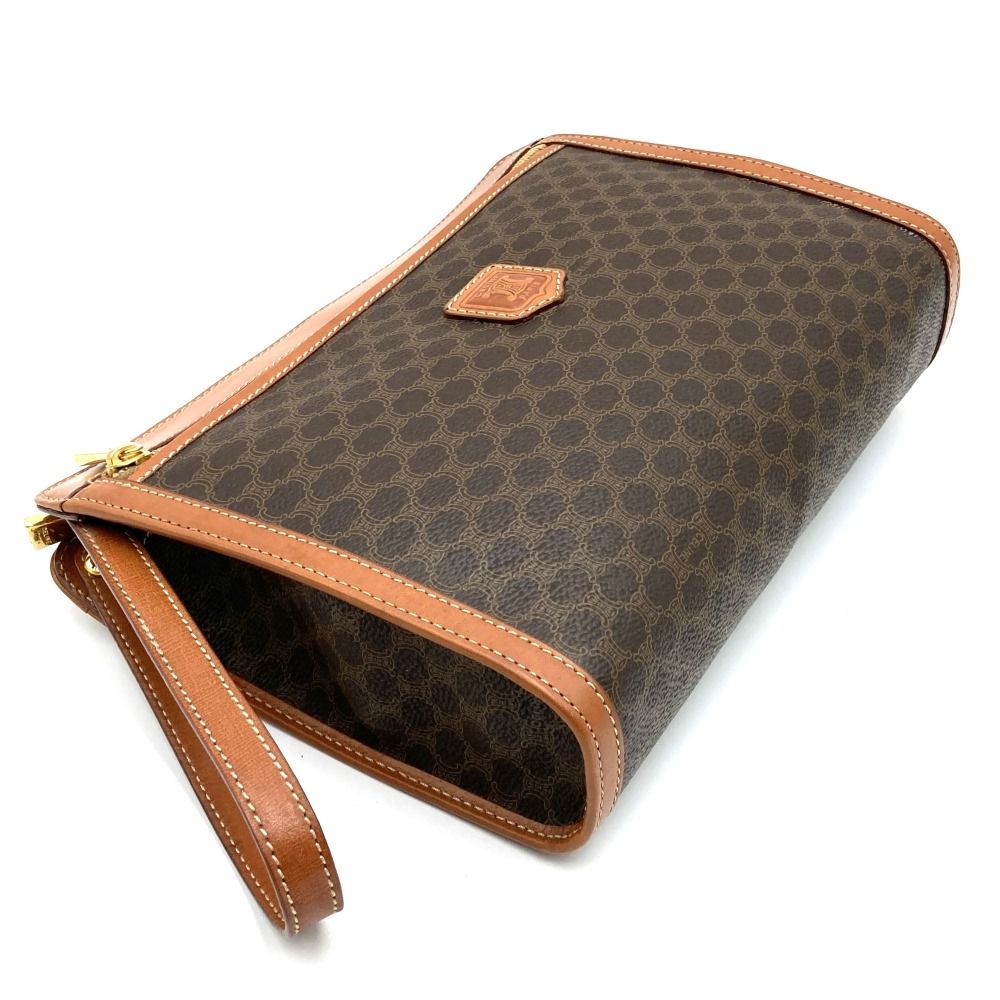 CELINE◆マダカム柄/セカンドバッグ/レザー/ブラウン/総柄 バッグCELINE セリーヌ マカダム柄 ポーチ セカンド