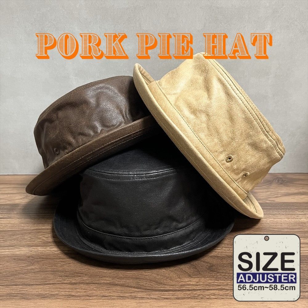 クラックレザー ポークパイハット 帽子 ユニセックス アメカジ