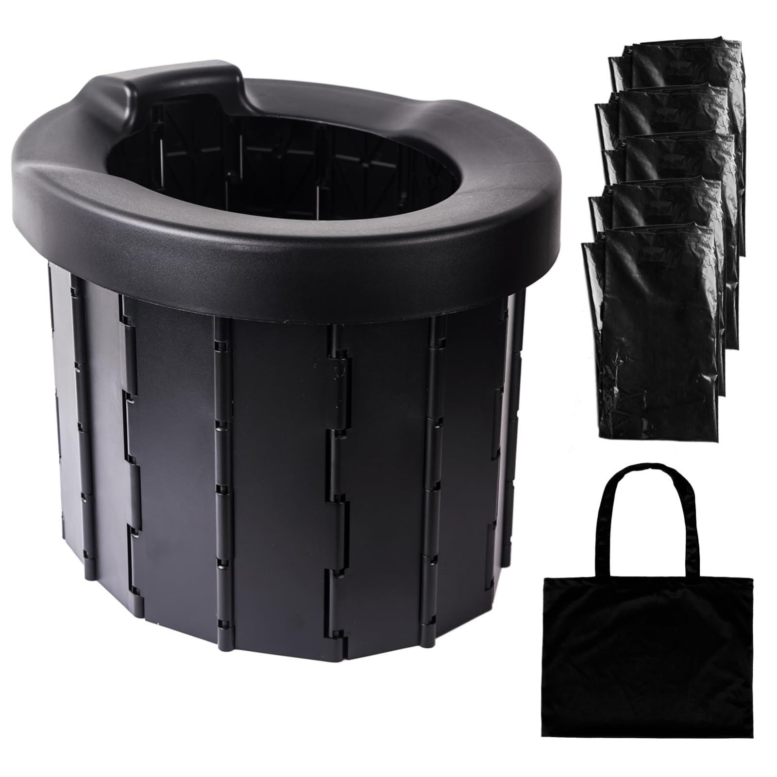 Color:ブラック 簡易トイレ 災害用 トイレセット 軽量 折畳み式 非常用 携帯トイレ 大便 耐荷重200kg 防災 ポータブル トイレ キャンプ、登山、旅行、建設現場、車載用に最適 排泄処理袋5枚付 (