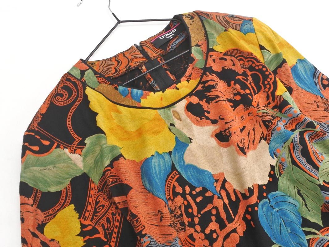 LEONARD レオナール FASHION ウール シルク 総柄 ニット カットソー sizeL|カラフル ◎レディース