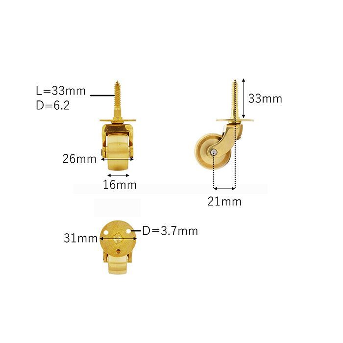 12個セットブラス（真鍮)キャスター 1-1⁄4” マシンスクリュー