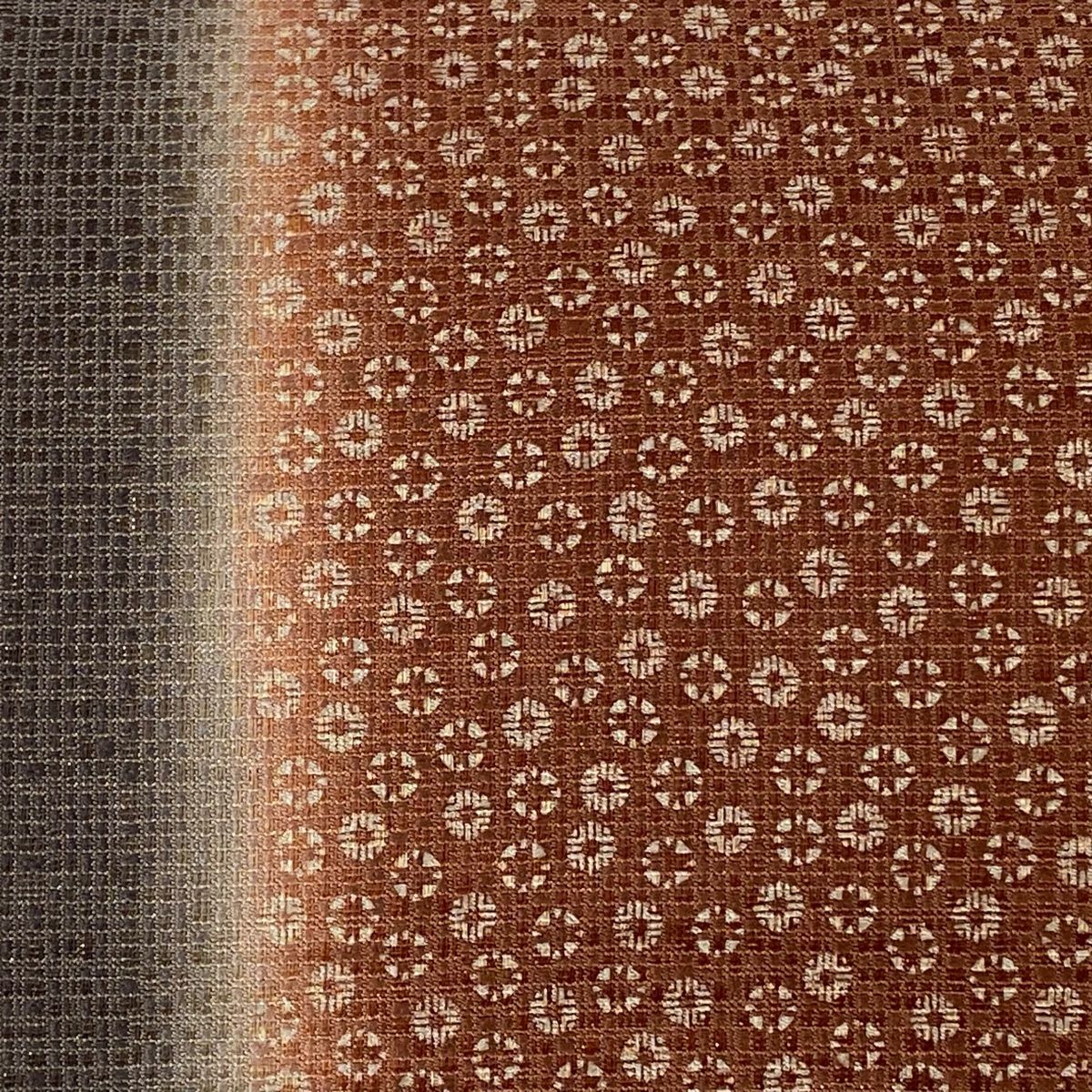 名古屋帯 美品 秀品 小花 幾何学模様 箔 ぼかし 赤茶 正絹