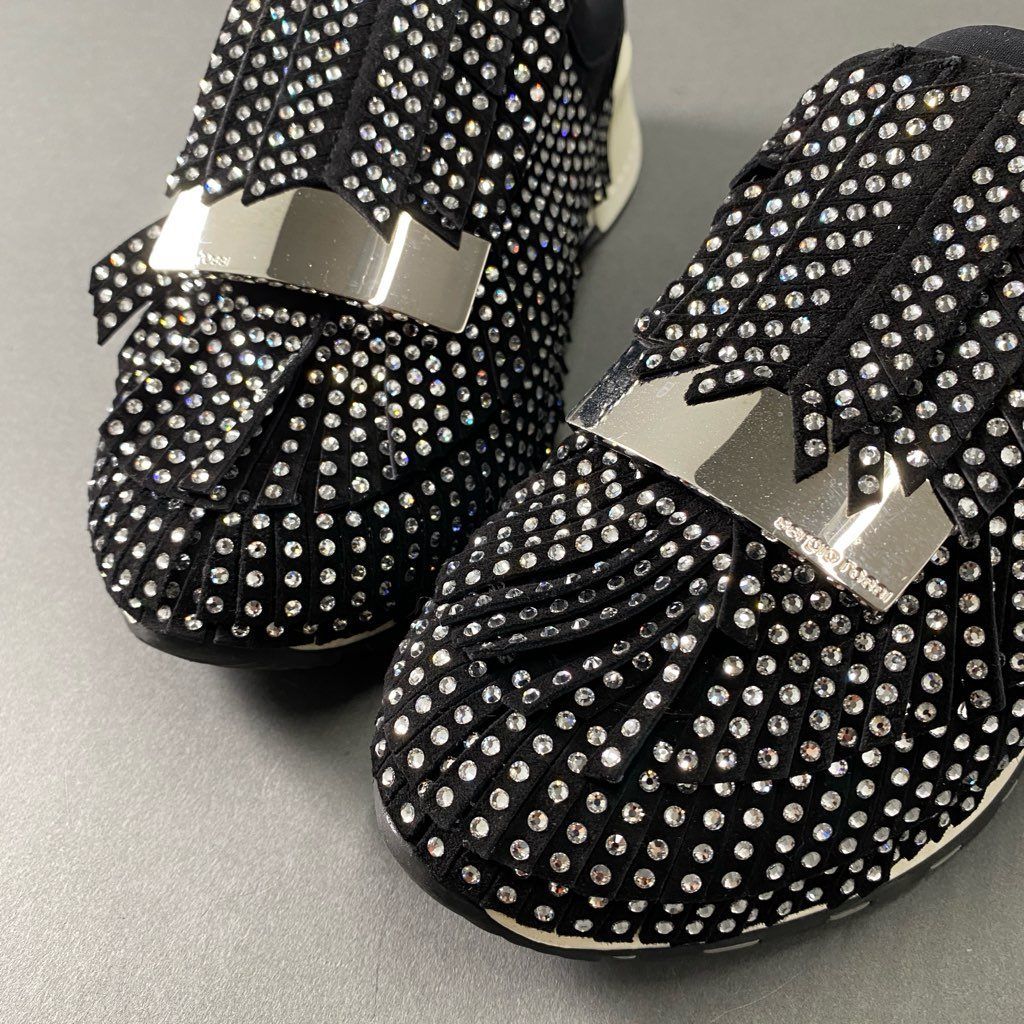 ★ラインストーン煌めく★セルジオロッシ sr Arc Flat sandals Sergio Rossi Sandal Black-silver on SALE | Fashionesta