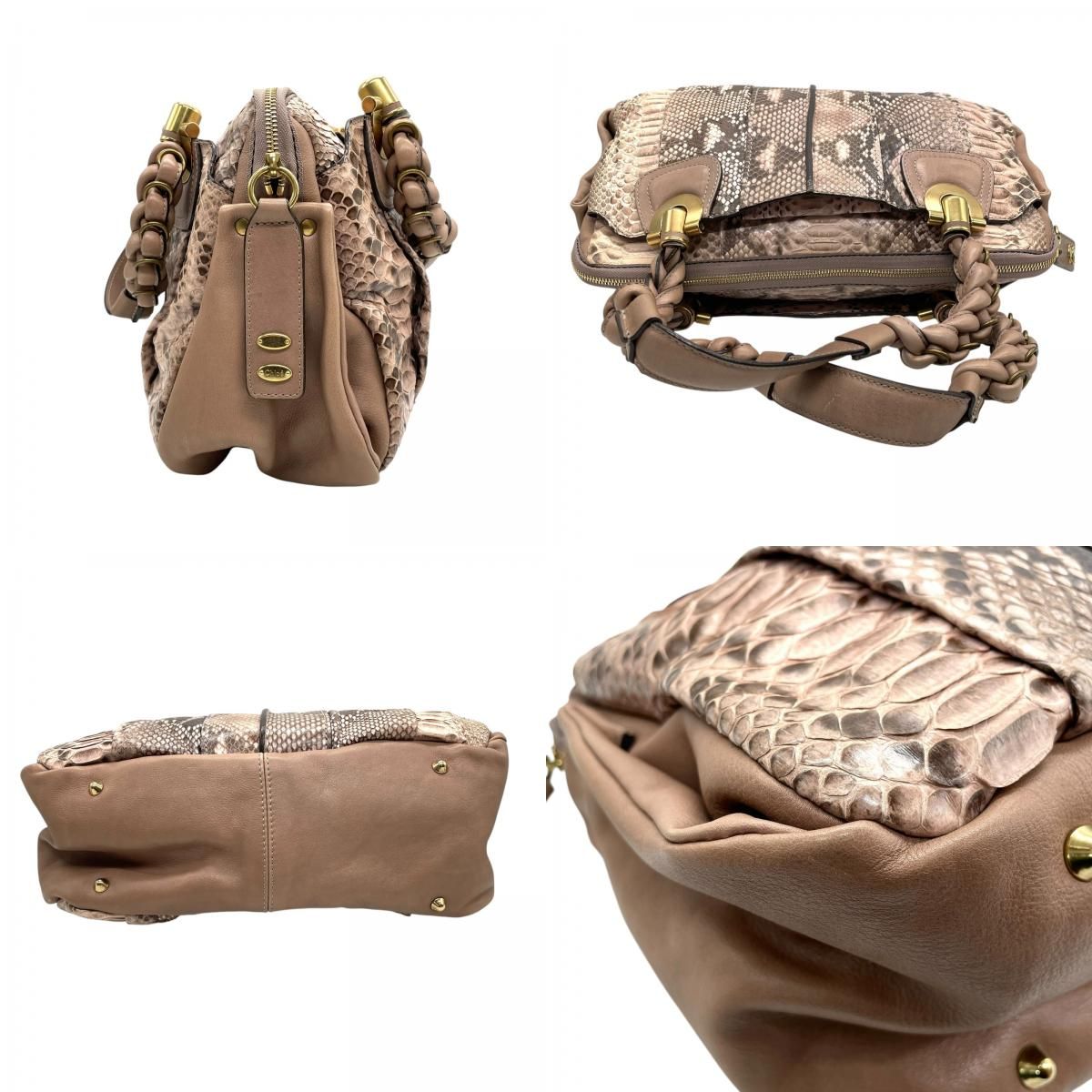 クロエゴールド ヘビ革 ハンドバッグ