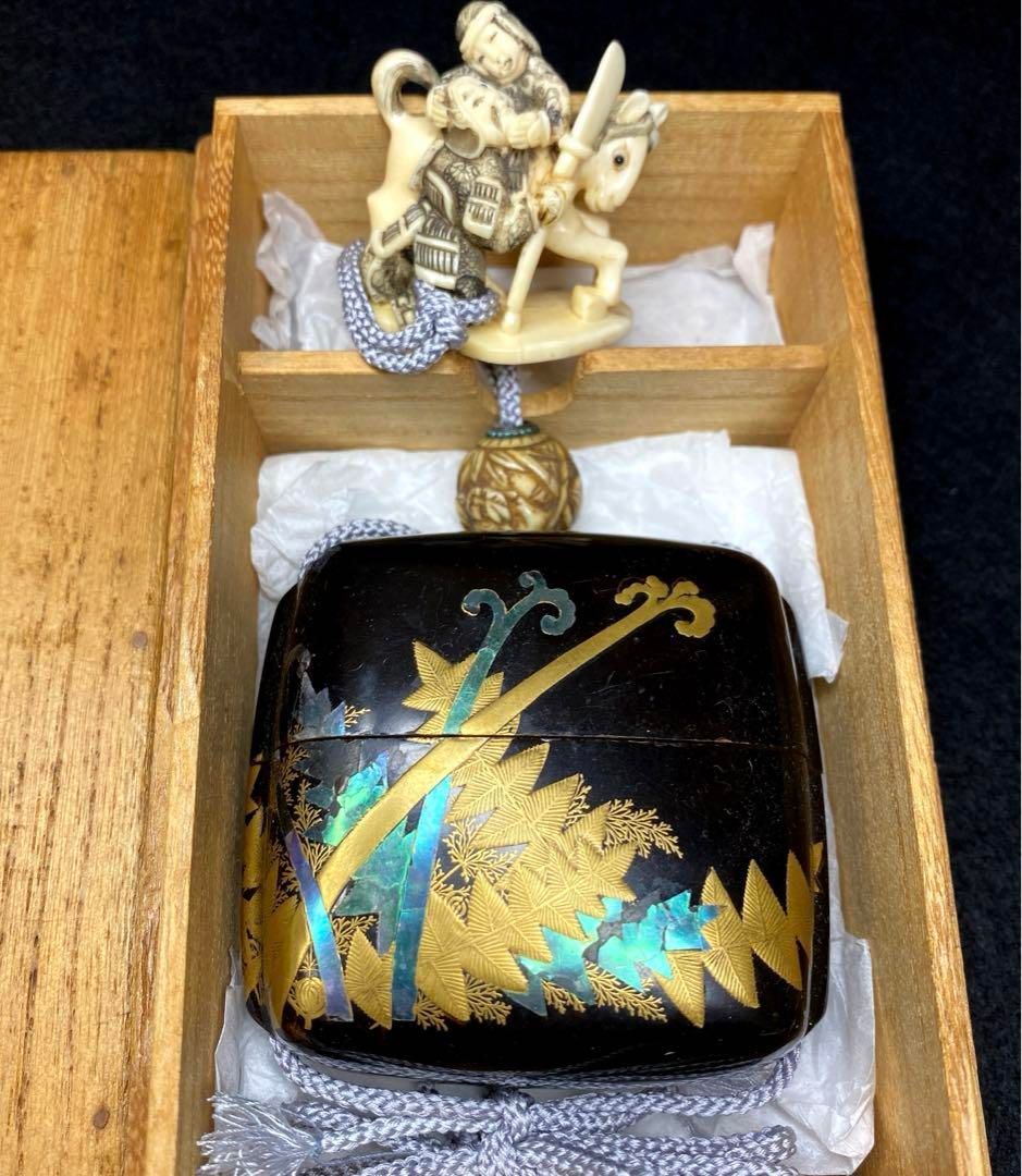 江戸時代 蒔絵印籠 木 102g 東Y6-0910 2Fトカサ