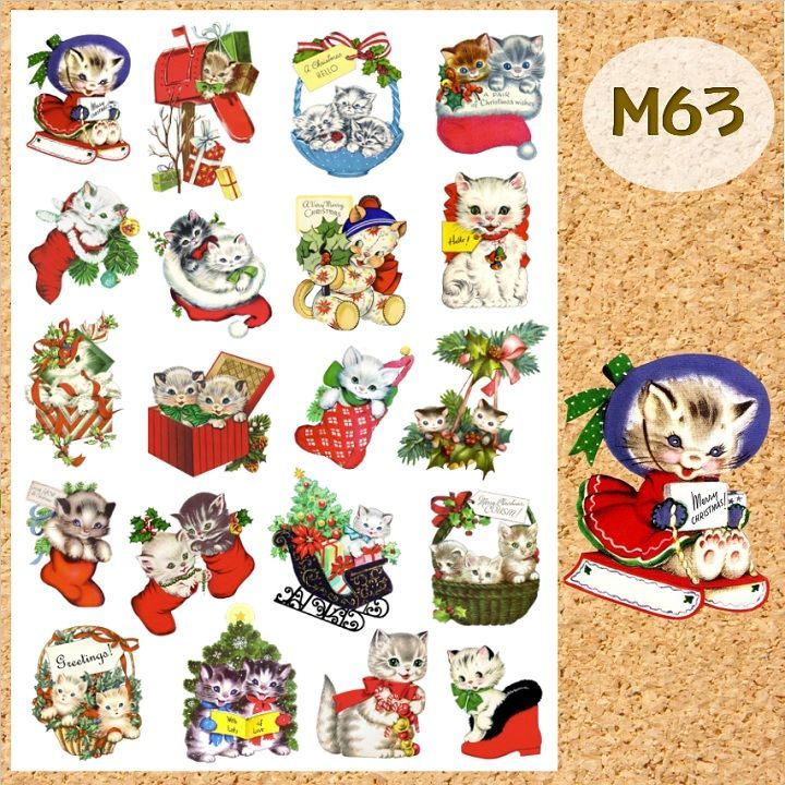 M-F】 クリスマス レトロアニマルセット コラージュシール 紙モノ