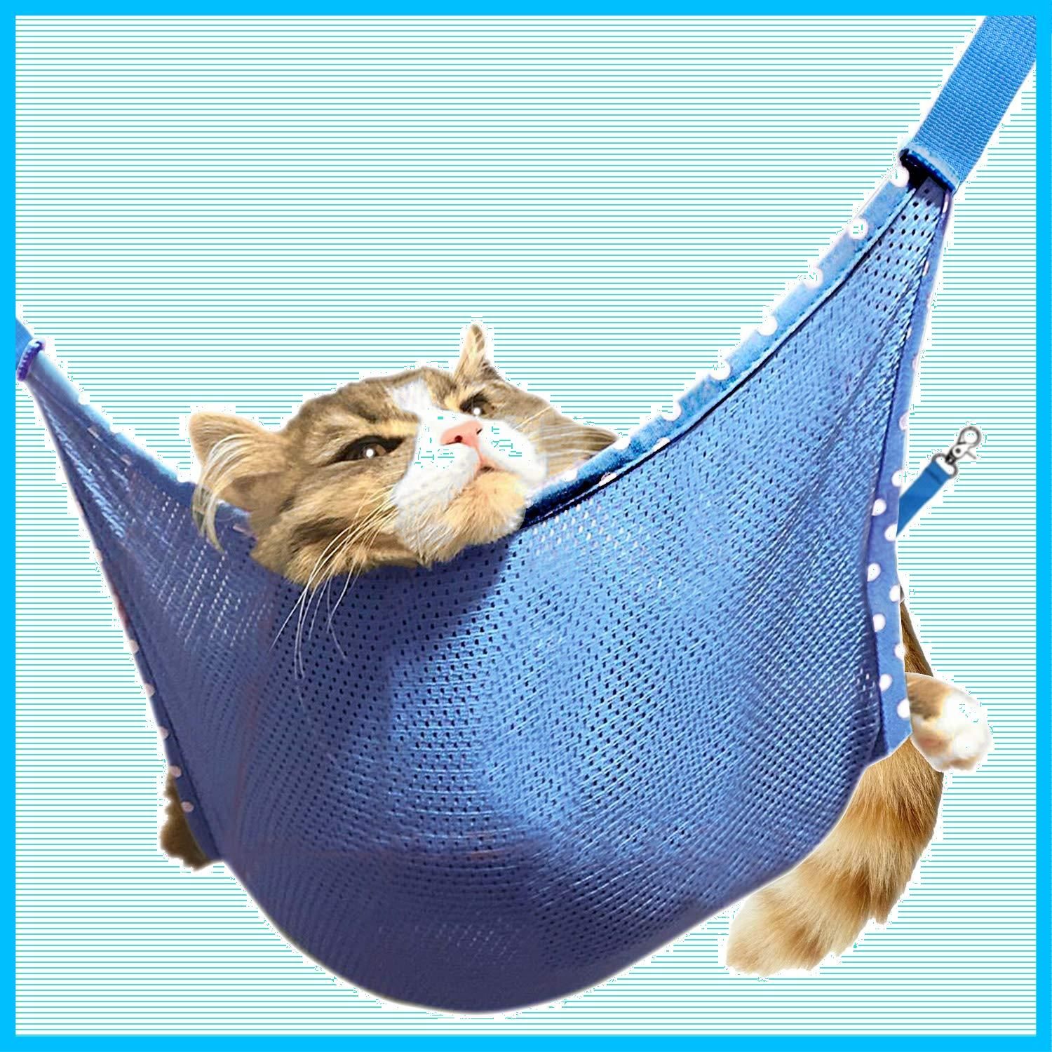 Phoenix 猫 ハンモック キャット メッシュハンモック 小動物用 通気性 昼寝 日向ぼっこ ゲージ フック付 強度アップ ブルー Lサイズ 成猫用