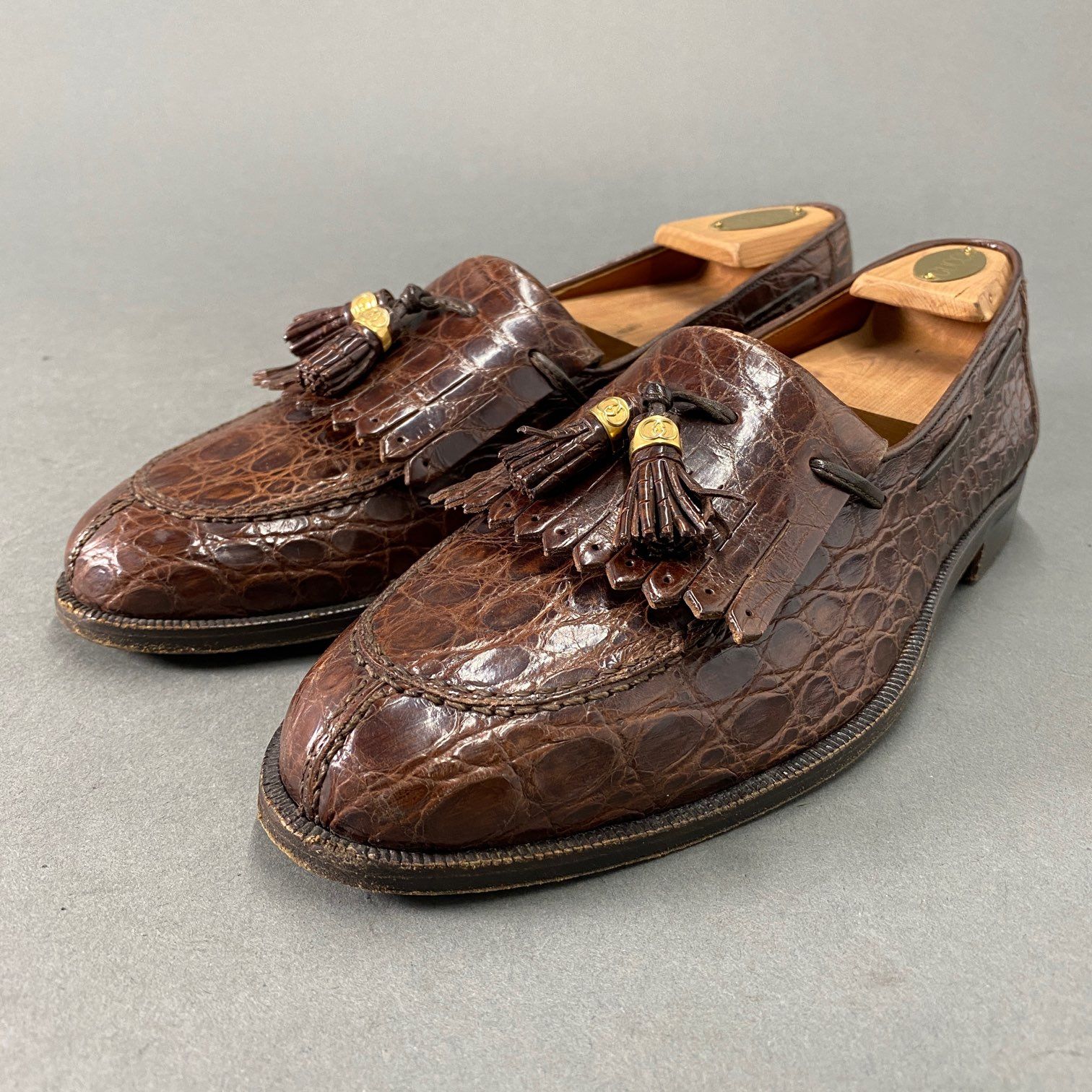 13L22《伊製》GUCCI グッチ 本クロコ GGマーモント タッセルローファー