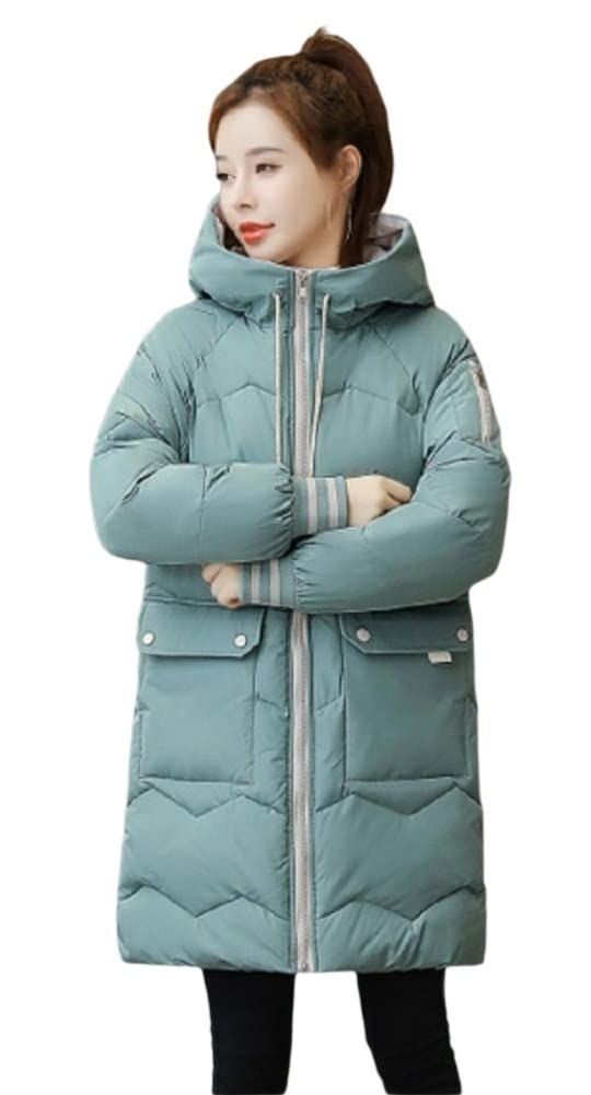 [Royal Pine] 中綿コート レディース ダウンコート ミドル丈 フード付き ルーズフィット 冬 アウター (L，ブルーグリーン)