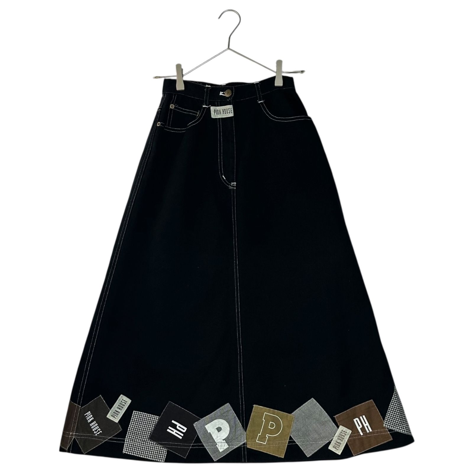 ◎タグ付きピンクハウス　PINKHOUSE ロングスカート　デニム　パッチワーク PINK HOUSE(ピンクハウス) 00's Logo Patchwork Long Denim Skirt ロゴ