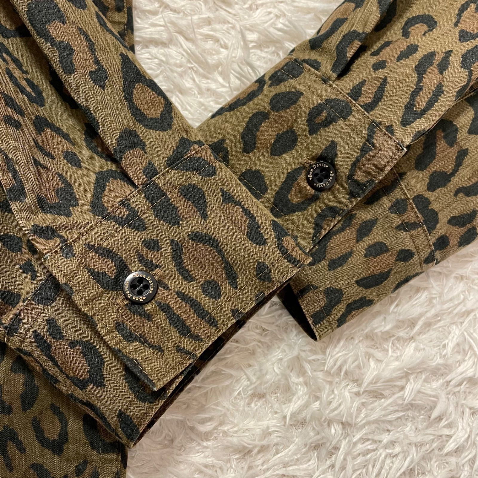 極美品 ベンデイビス☆BEN DAVIS ヒョウ柄 オーバーシャツ 長袖シャツM 