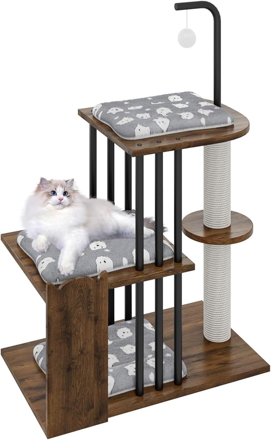 キャット用タワー 木製 大型猫用 スリム 猫タワー ミニ タワーキャット 省スペース 登りやすい 爪とぎ 運動不足解消 耐荷重30KG 60*40*106cm