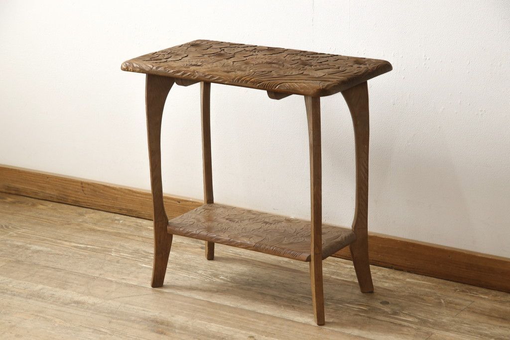 日光彫 民芸サイドテーブル 花台 3段 アンティーク