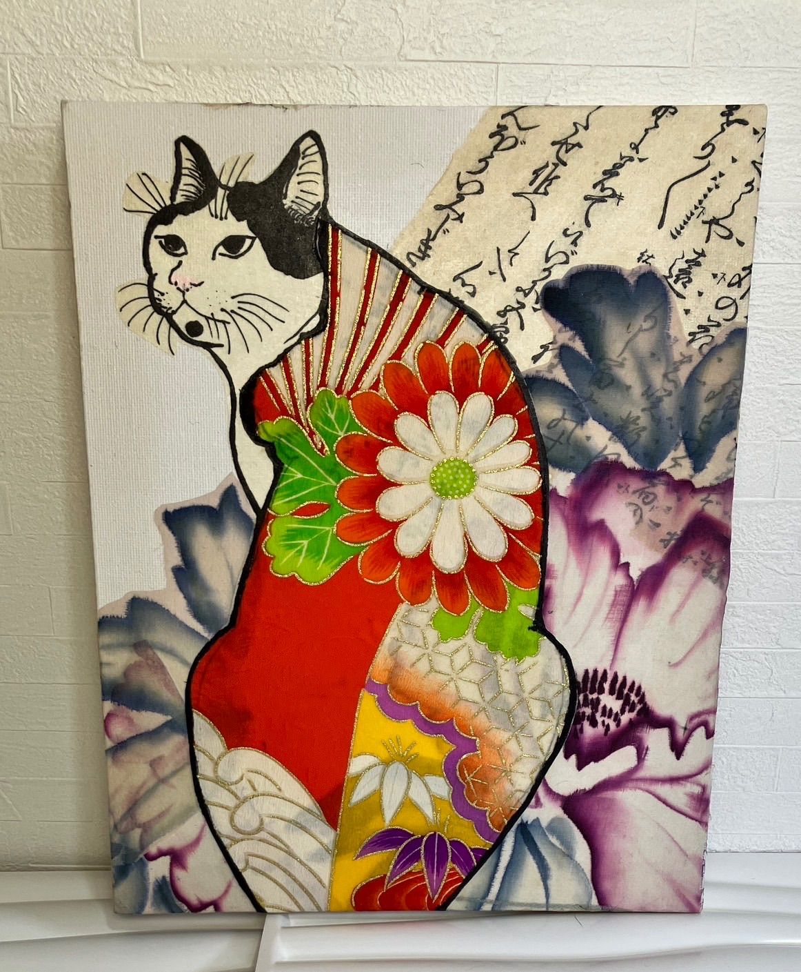 浮世絵猫切り絵アート 一貫貼り猫アートA4サイズ