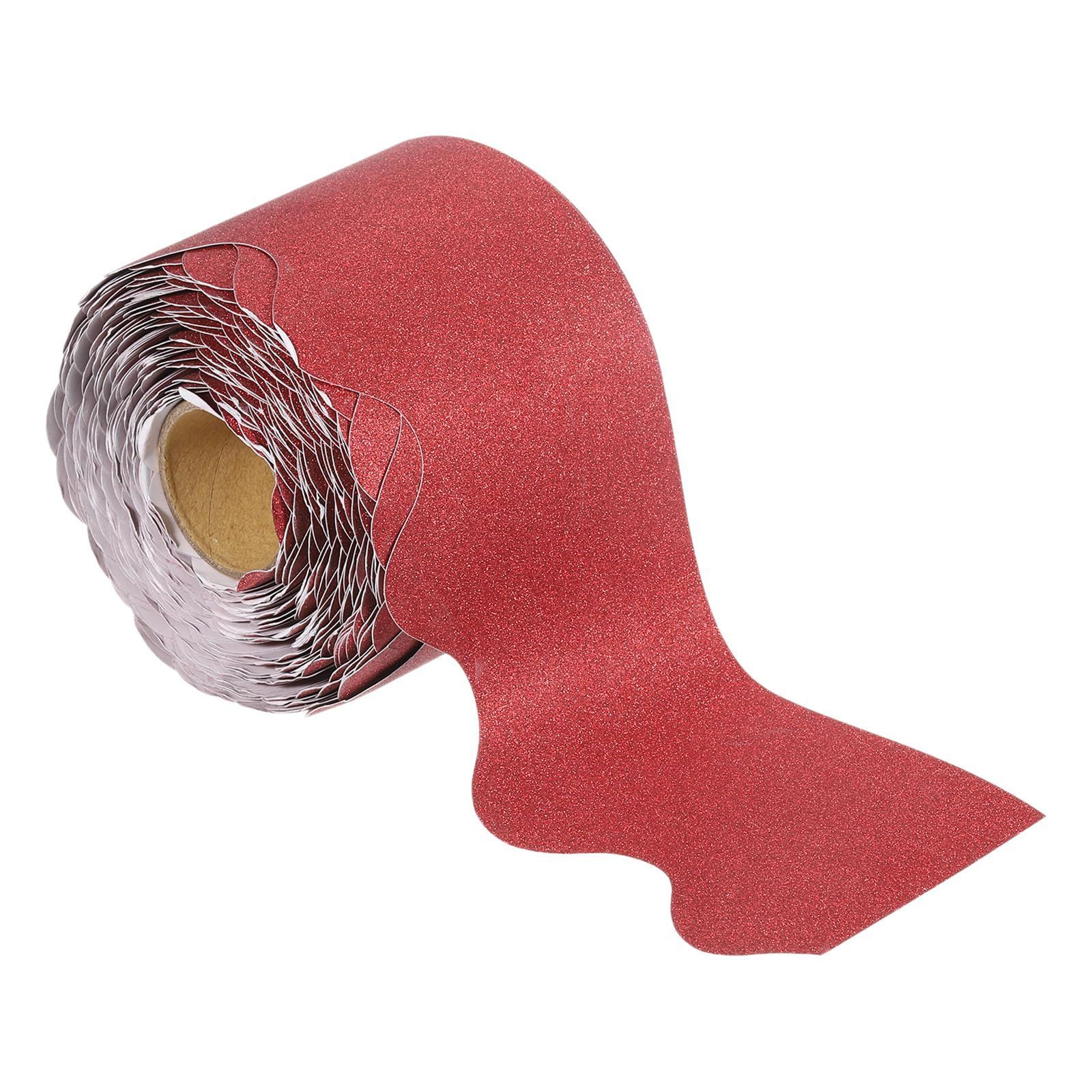 【在庫処分】x 20m掲示板の枠線 スカラップトリムストリップ 7.5cm 壁の装飾 ロッカー教室用コルクポスター ブラックボード PATIKIL 白い黒板 レッド