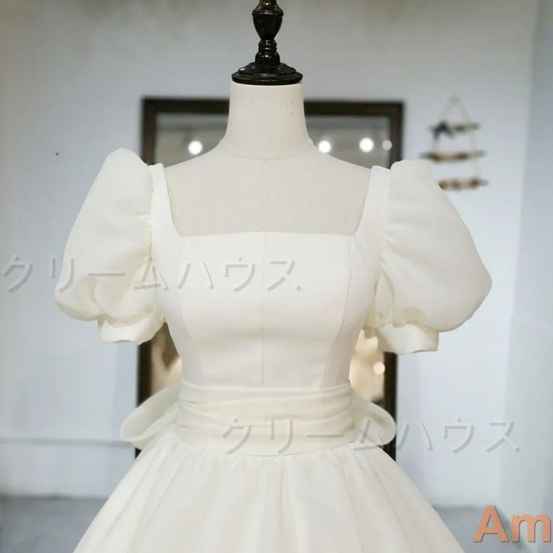 夏のセール開催中！ ウエディングドレス ブライダルドレス パフスリーブバックリボン 結婚式 前撮り 花嫁 プリンセスドレス プリンセスライン 半袖 ゴージャス 0563 min 豊潤な