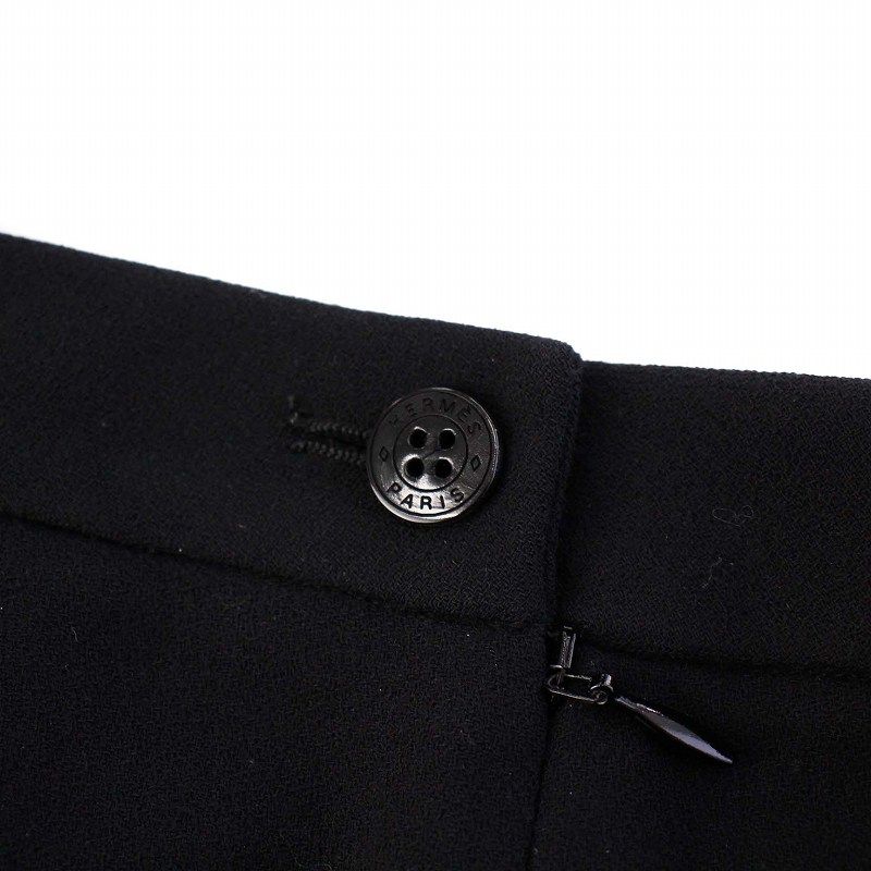 エルメス HERMES フレアスカート ひざ丈 ウール 34 ブラック /KH □KH  