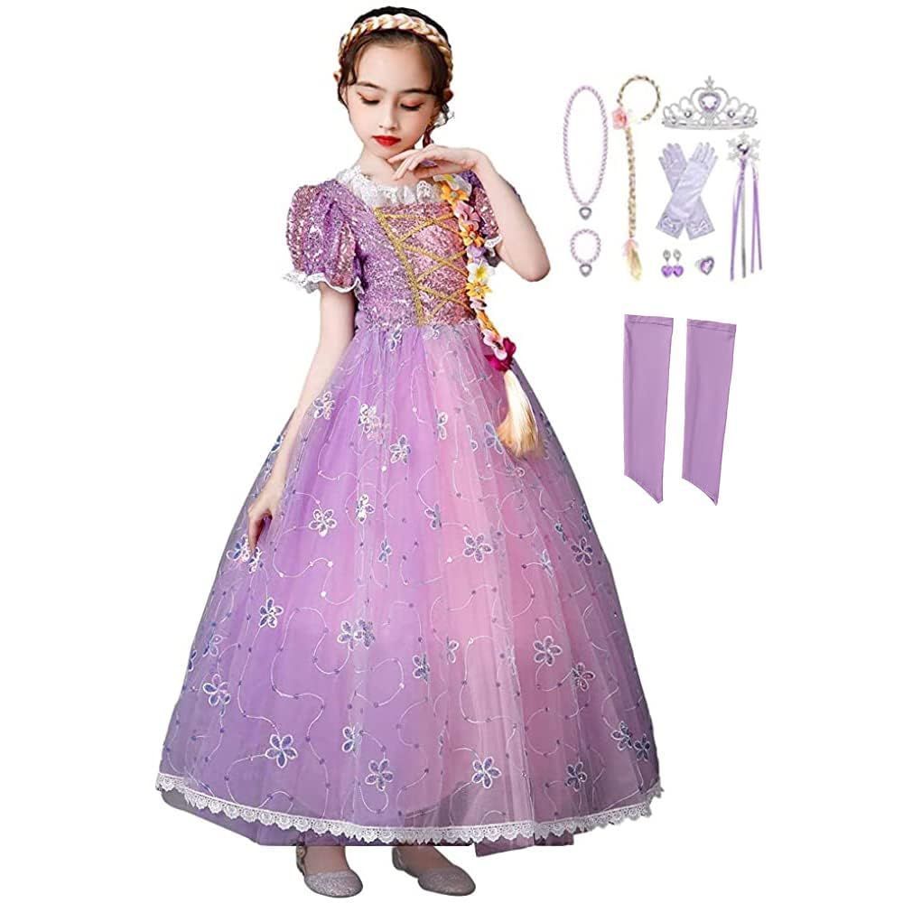 ピンク/A_120 [Agture] ラプンツェル風 ドレス コスプレ 子供 塔の上のラプンツェル風 ドレス 風プリンセス ドレス ワンピース コスプレ衣装 キッズコスチューム 変身 仮装 クリスマス ハロウイ