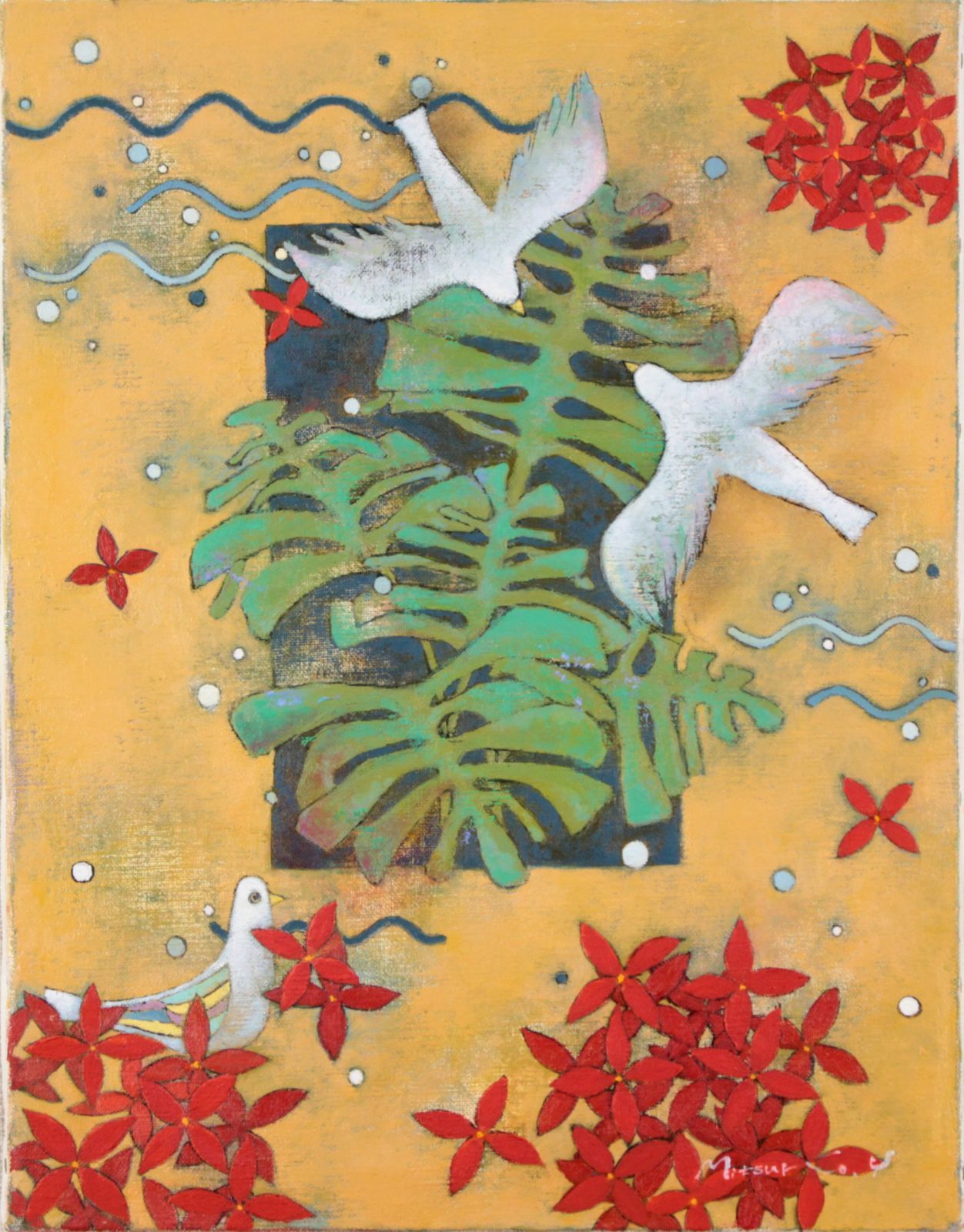 吉井光子『二羽の鳥・南国』油彩画【真作保証】 絵画 吉井光子『二羽の鳥・南国』油彩画【真作保証】 絵画 - メルカリ