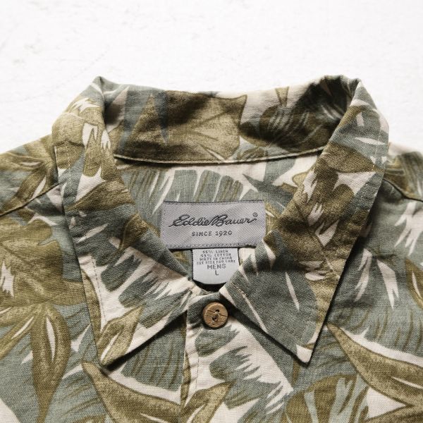 【ビッグサイズ】90s Eddie Bauer リネンコットン総柄アロハシャツL ビッグサイズ】90s Eddie Bauer リネンコットン総柄アロハシャツ