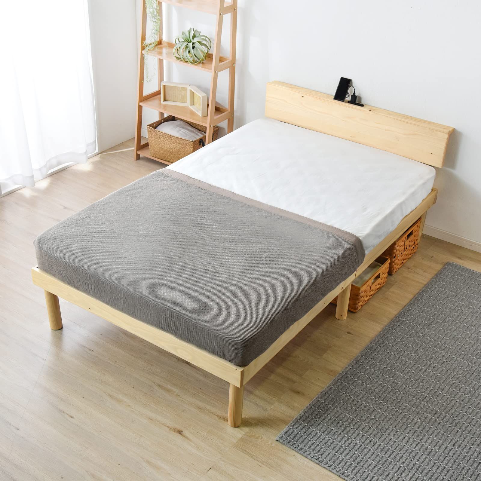 タンスのゲン ベッド シングル 天然木 北欧パイン材使用 宮棚 2口