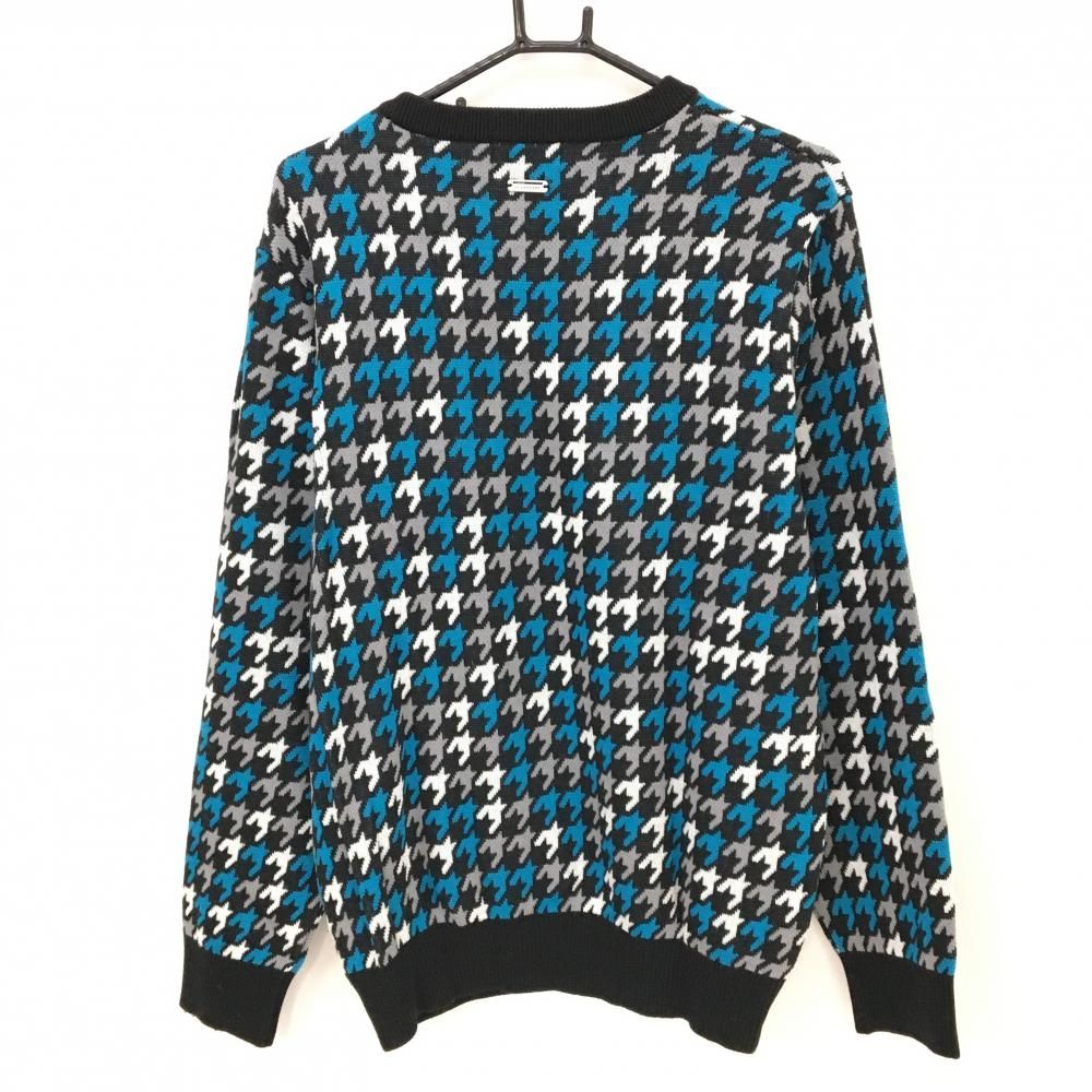 超 セントアンドリュース セーター 黒×ライトブルー 千鳥格子 ニット ウール混 メンズ XL ゴルフウェア St ANDREWS