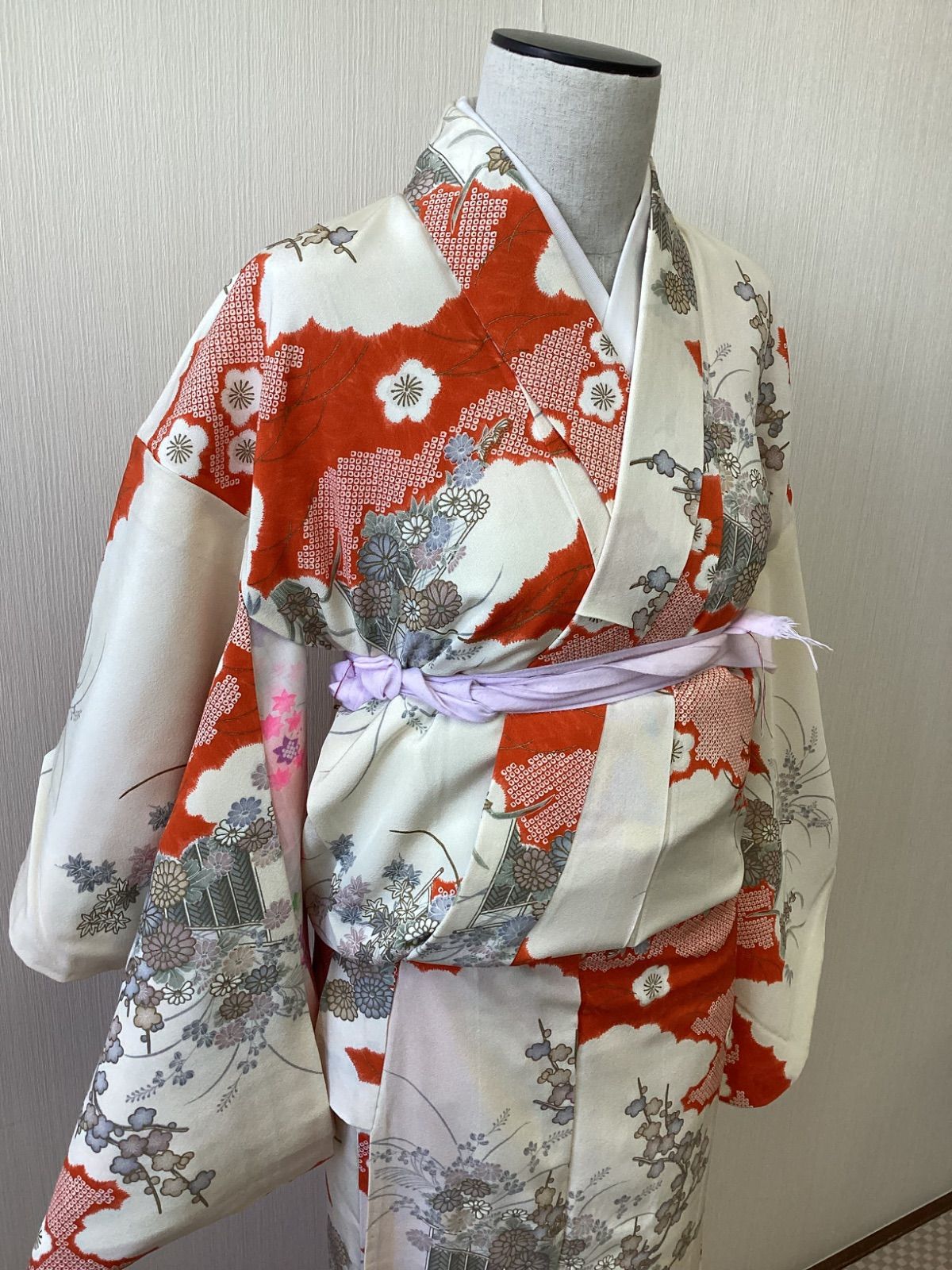 京都室町st. 七五三 着物 7歳 女の子 総柄の子供着物 単品 合繊「ピンク、