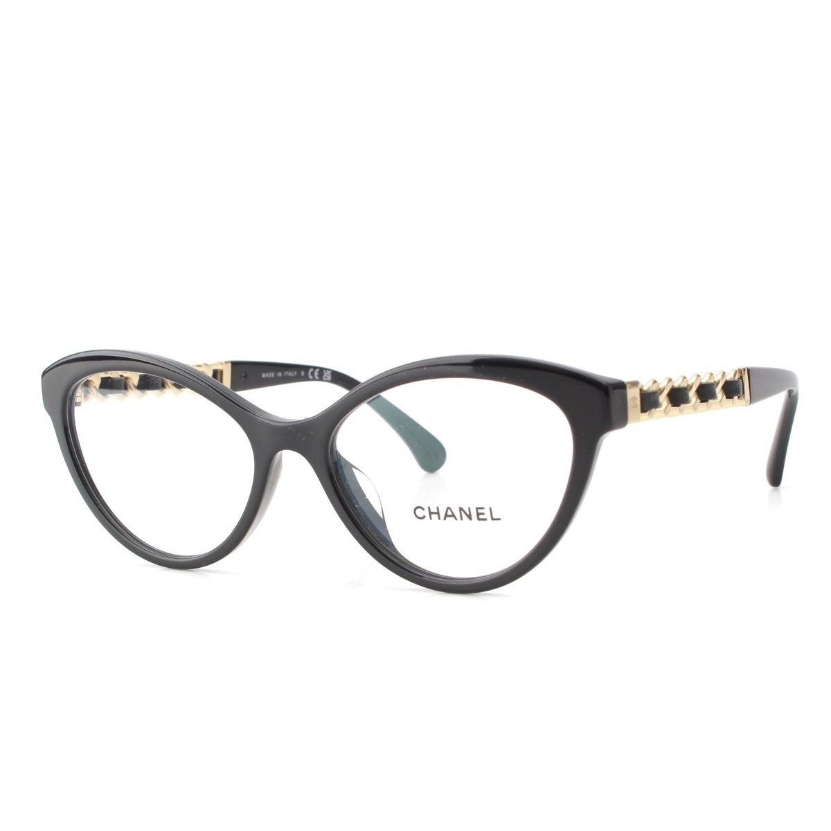 シャネル レザー キャットアイ チェーン サングラス アイウェア 3428-Q ブラック 55□17 140