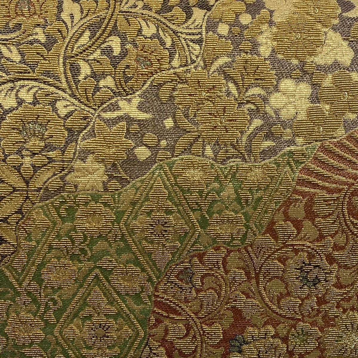 袋帯 美品 名品 輪奈織 花唐草 有職文様 金糸 箔 金色 六通 正絹