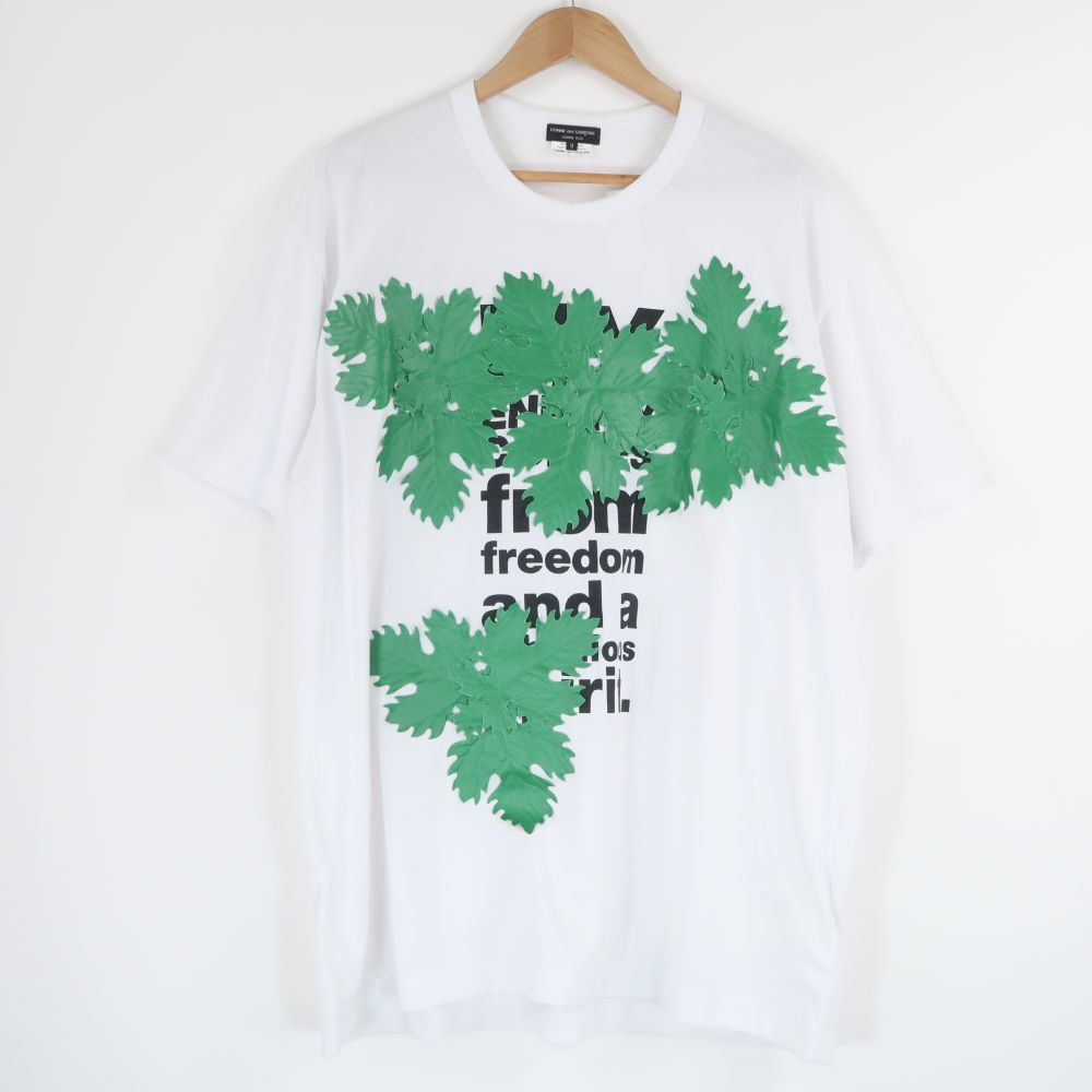 美品 COMME des GARCONS HOMME PLUS コムデギャルソン オムプリュス LEAF TEE SHIRT WHITE 2024 SS PM-T024 Tシャツ M 半袖 葉 クルーネック メンズ AM6640A43 