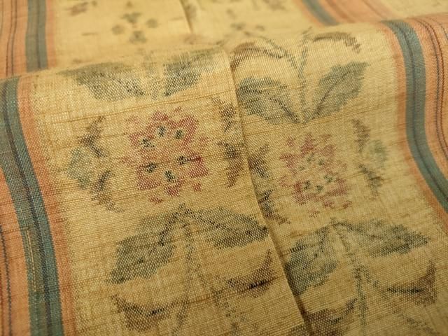 平和屋着物○小千谷 本真綿紬 草花間道 反端付き 正絹 逸品 未使用