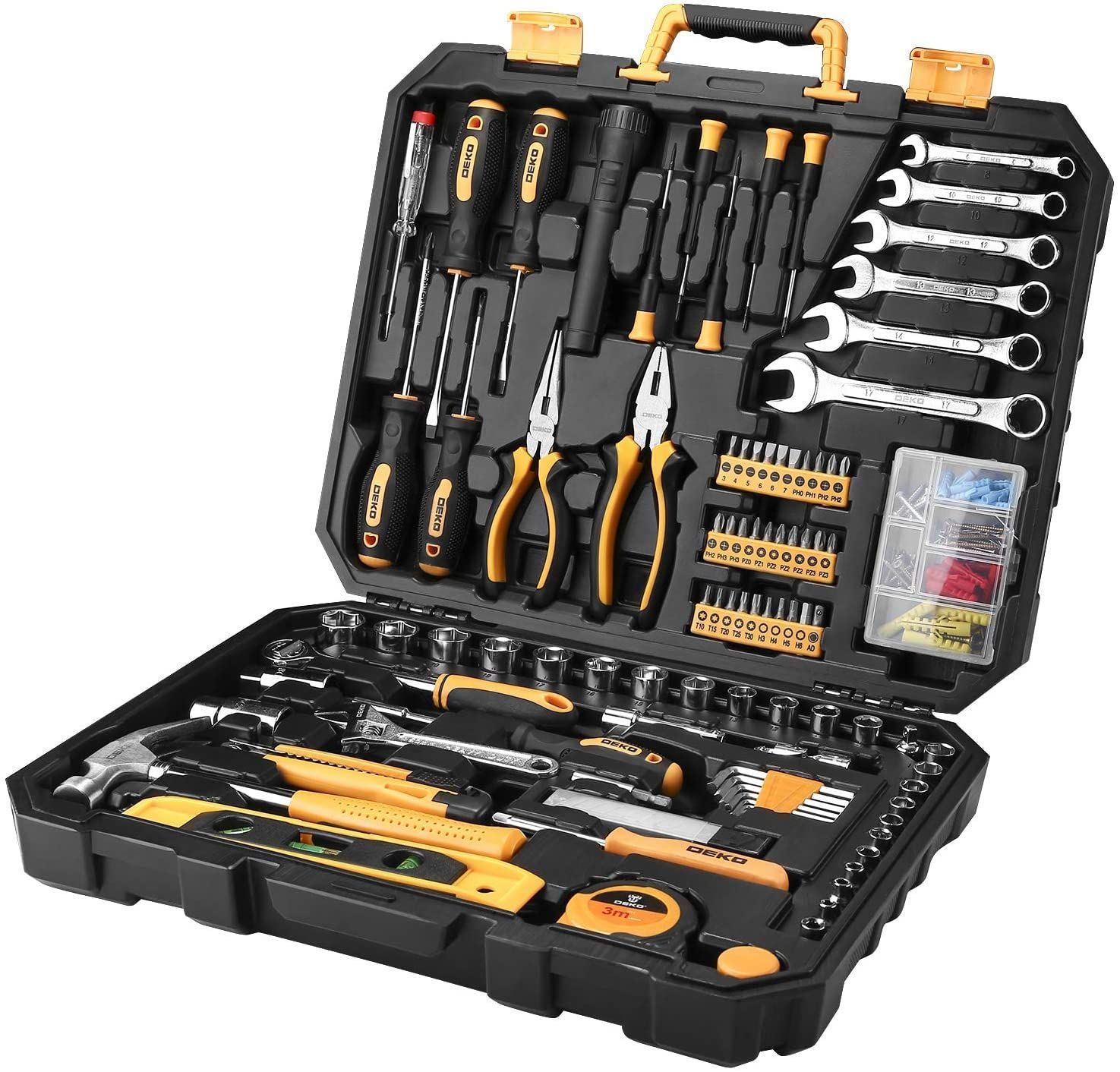 住まいのメンテナンス用 家具の組み立て 作業工具セット 修理道具セット DIYセット 日曜大工 ツールセット 家庭用 便利な収納ケース付き ホームツールセット 工具セット 208点組 DEKO