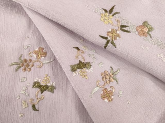 平和屋着物●上質な小紋 総刺繍 草花文 正絹 AABA9448ck