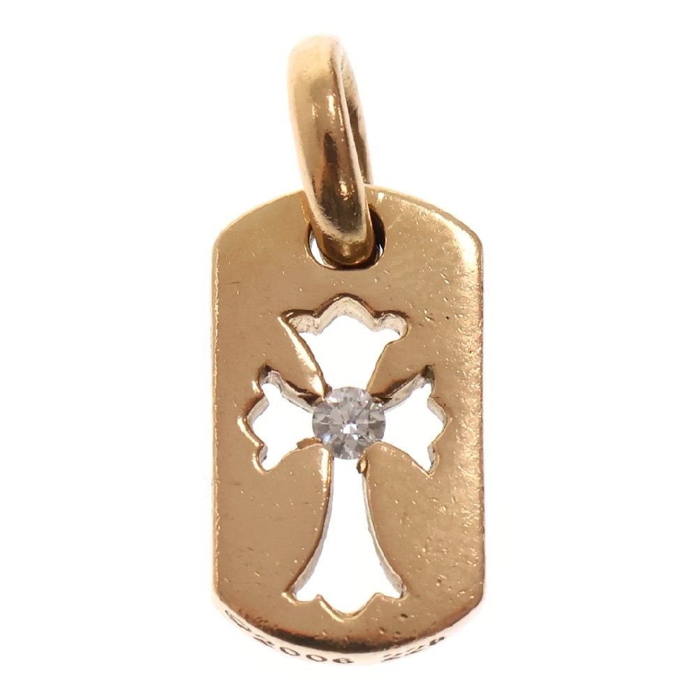 CHROME HEARTS (クロムハーツ) 22K DT TNY CO CRS 1DIA タイニーカットアウトクロス ドッグタグ 1ダイヤ ペンダントトップ ゴールド BCA039