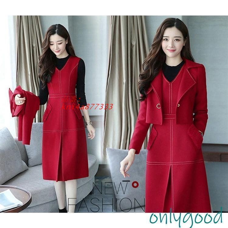 セットアップ レディース 長袖 秋冬 40代 30代 着痩せ コート 2点セット 大きいサイズ ワンピース アウター 上下 通勤 カジュアル 上品 おしゃれ シンプル kni4a877333